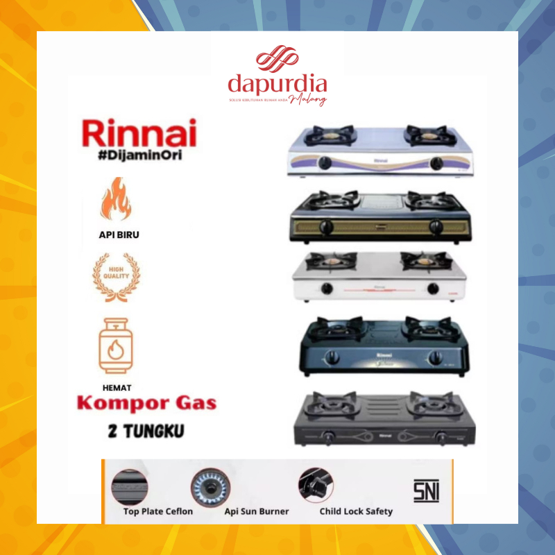 Kompor Gas Rinnai 2 Tungku Tipe RI-522E. RI-522S. RI-522C. RI-602EW, RI-302S, RI-202S ORIGINAL SNI