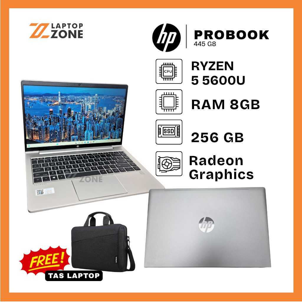 HP ProBook 445 G8 Ryzen 5 5600U RAM 8GB SSD 256GB  AMD Radeon(TM) Graphics LAPTOP SECOND LAPTOP BEKA