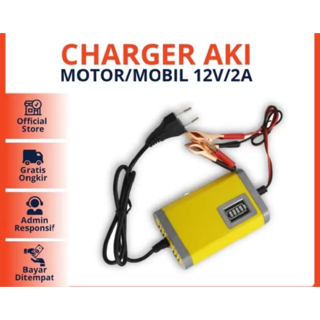 cas aki 12V 2A cas aki mobil dan motor sepeda listrik dll