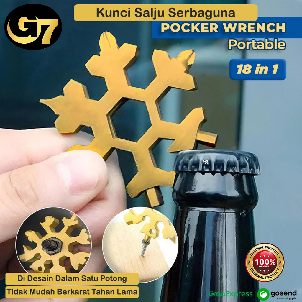 Kunci Salju Serbaguna 18 in 1 Obeng Gantungan Kunci Snowflakes Multi Tool 18in1 Multifungsi Pocket T
