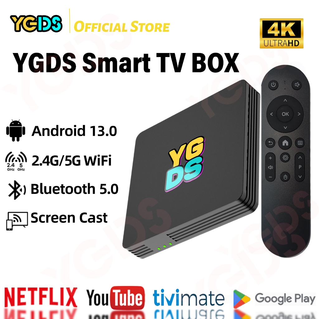 YGDS Android TV BOX Android 13.0os 2.4G+5G WIFI Bluetooth  4gb Ram 32gb Rom STB 4K Smart TV Box Unlo