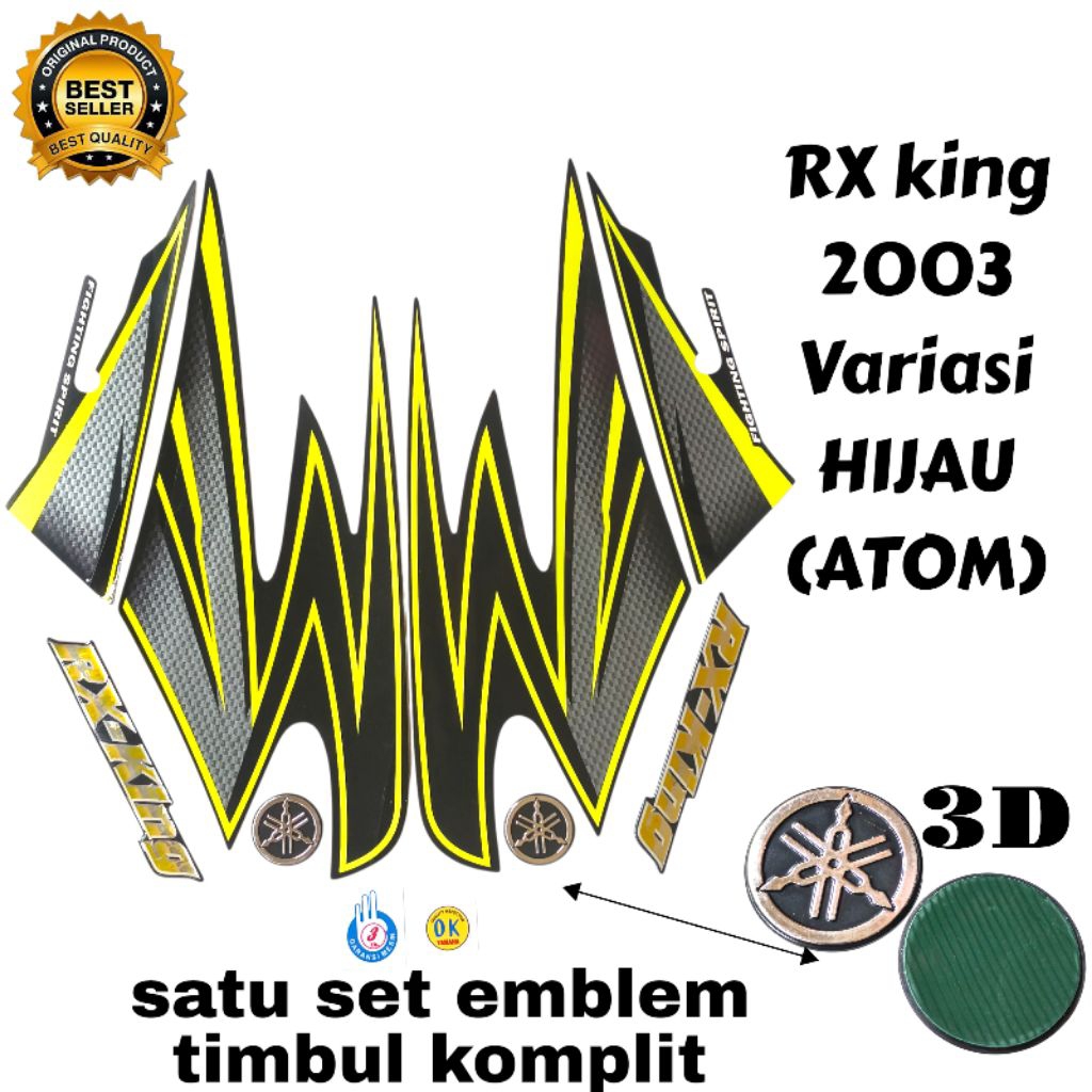 striping rx king 2003 variasi hijau satu set emblem rx king atom timbul