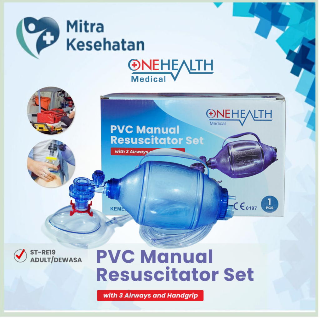 OneHealth Ambubag PVC Manual Resuscitator Set Dewasa Amubag Pompa Alat Bantu Pernapasan