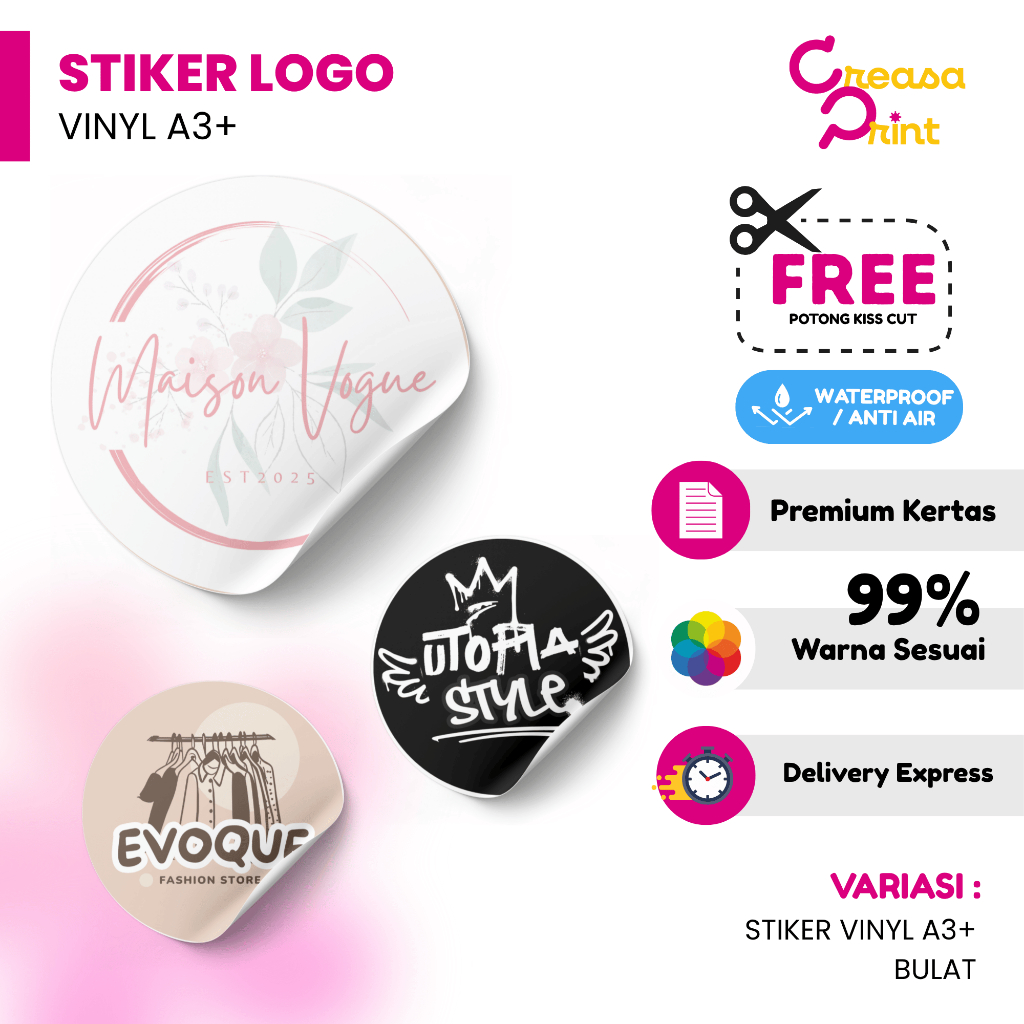 Stiker Logo Olshop A3+ | Sticker Logo | Sticker Olshop Fashion | Logo Olshop Fashion -  Vinyl Bulat