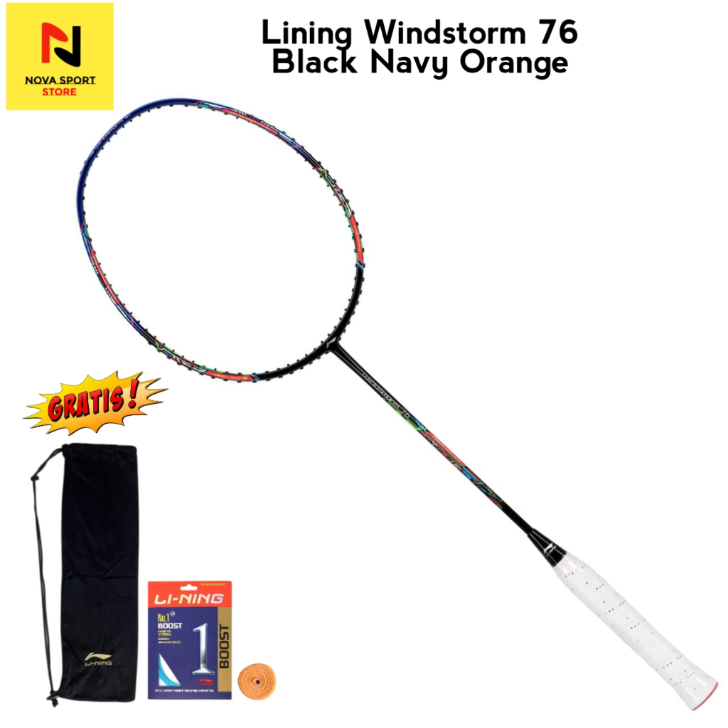 Lining Raket Badminton Windstorm 76 Black Navy Orange