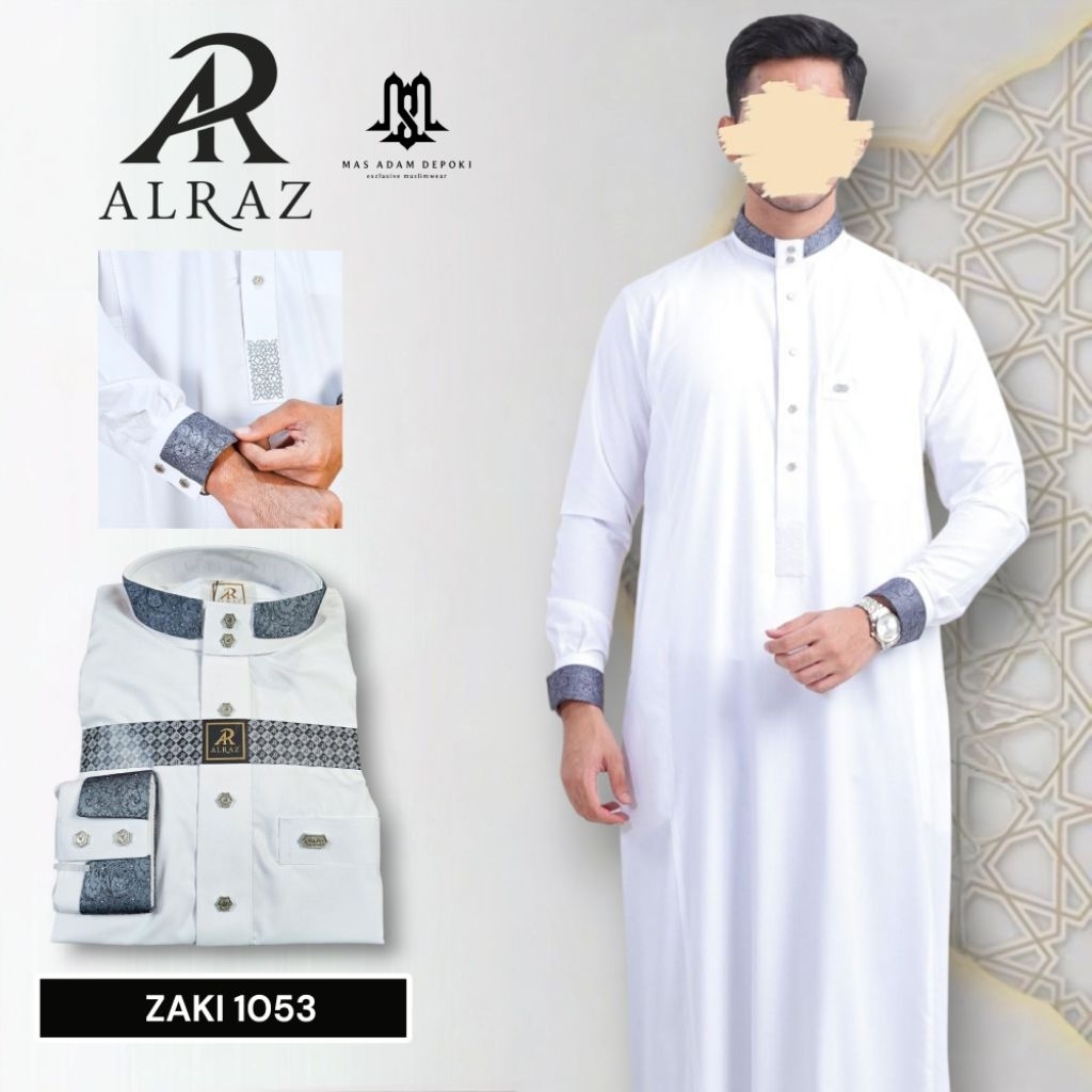Jubah Al Raz Putih Model Zaki Kombinasi Premium
