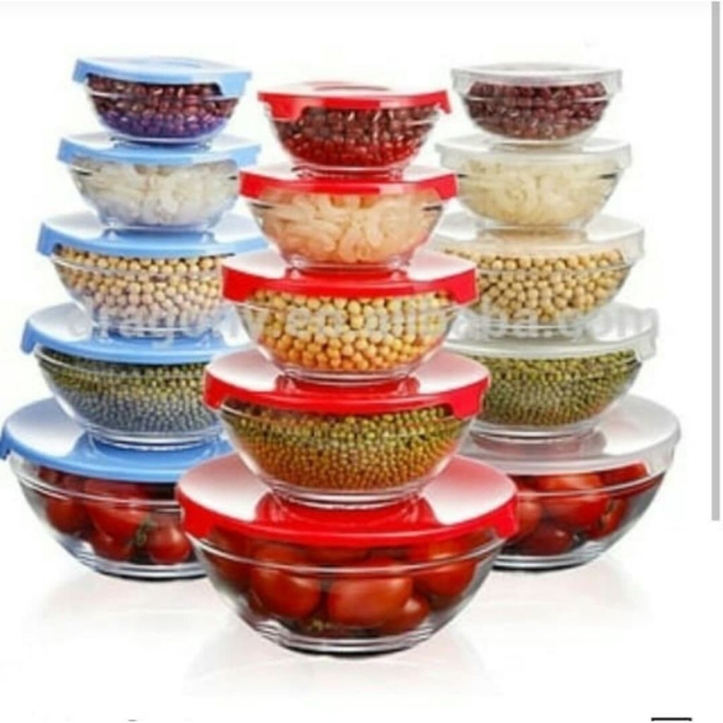 Mangkok Bulat Kaca Isi 5 Glass Bowl Bulat Set 5in1 Mangkok Beranak Kaca Plus Tutup 5 Set