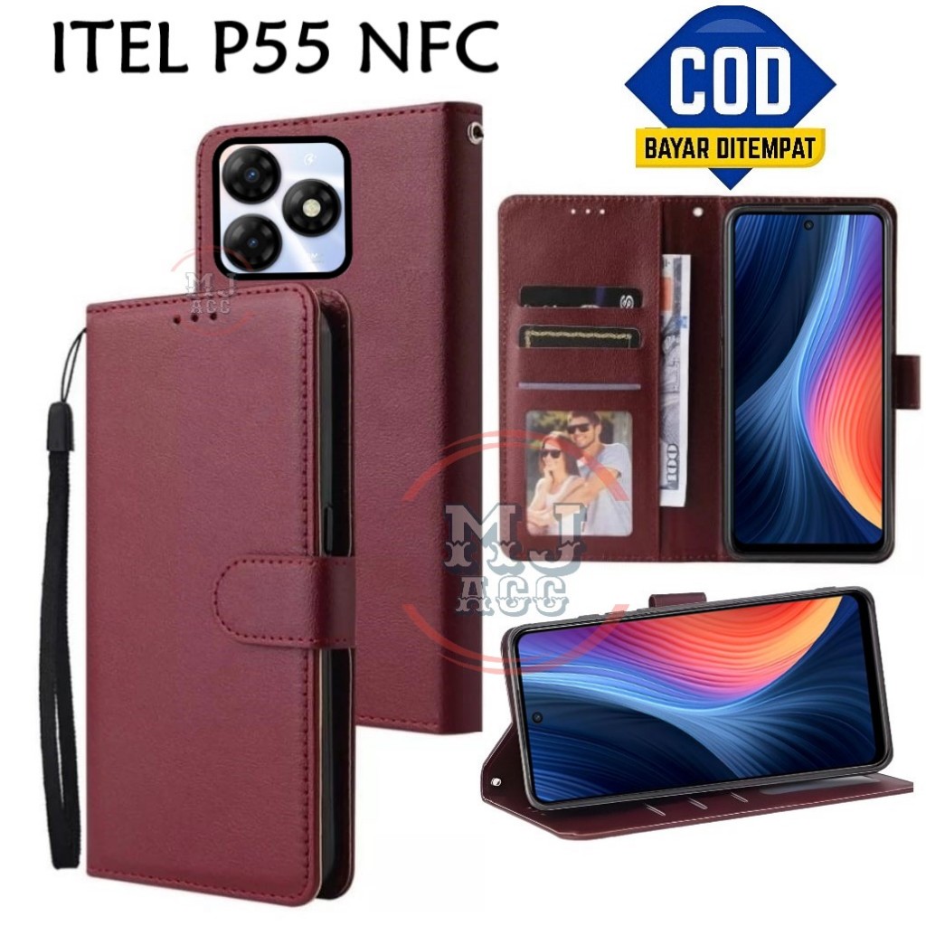 FlipCase Itel P55 NFC Leather Case Wallet Premium Casing Hp ITEL P55 NFC Cover Ponsel