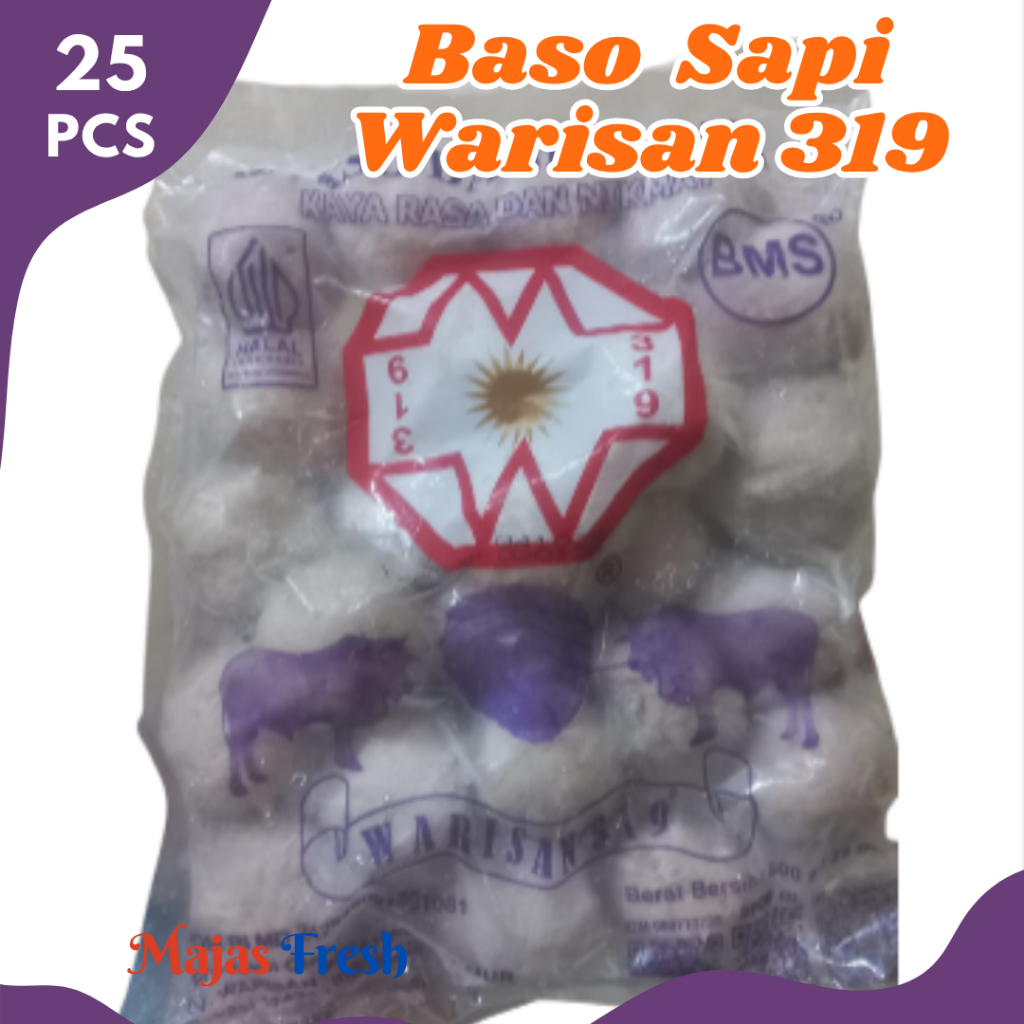 BAKSO SAPI Warisan 319 BMS - Baso Daging Sapi Warisan 319 BMS Fresh | Isi 25 Pcs [ Harga Per BKS ]