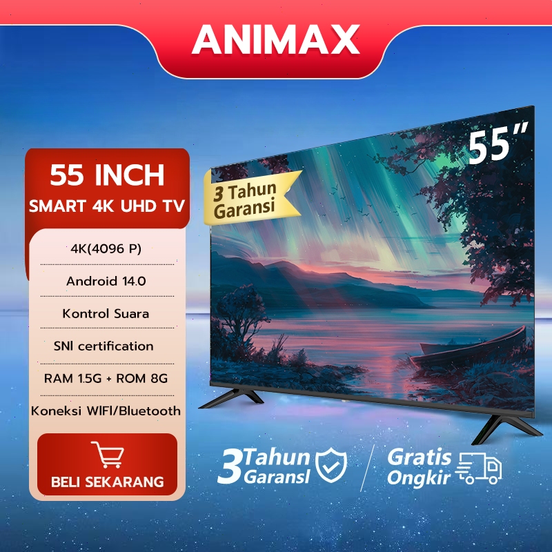 Animax Smart TV LED 55inch 50 inch TV Digital 50 inch 55 inch 65 inch TV Android 14.0 Televisi YouTu