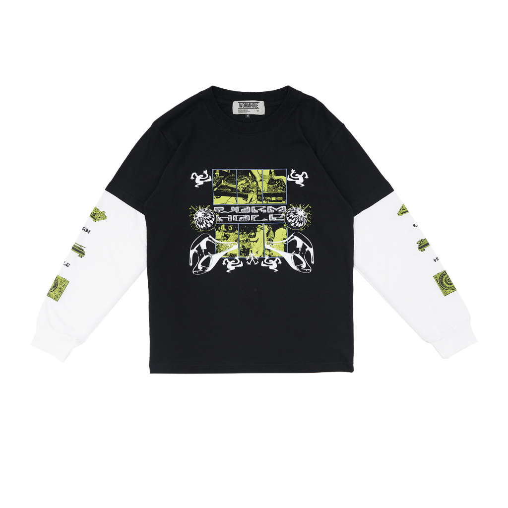 Wormhole Razorkin Double Layer Long Sleeve T-Shirt Black/White