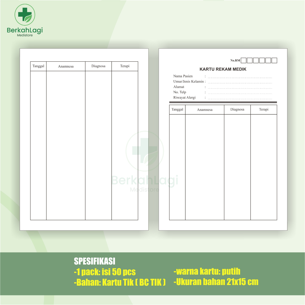 Cetak Kartu Rekam Medis  / Medical Record Card / Kartu Riwayat Pasien/Kartu Rekam Medis  Cetak Bolak