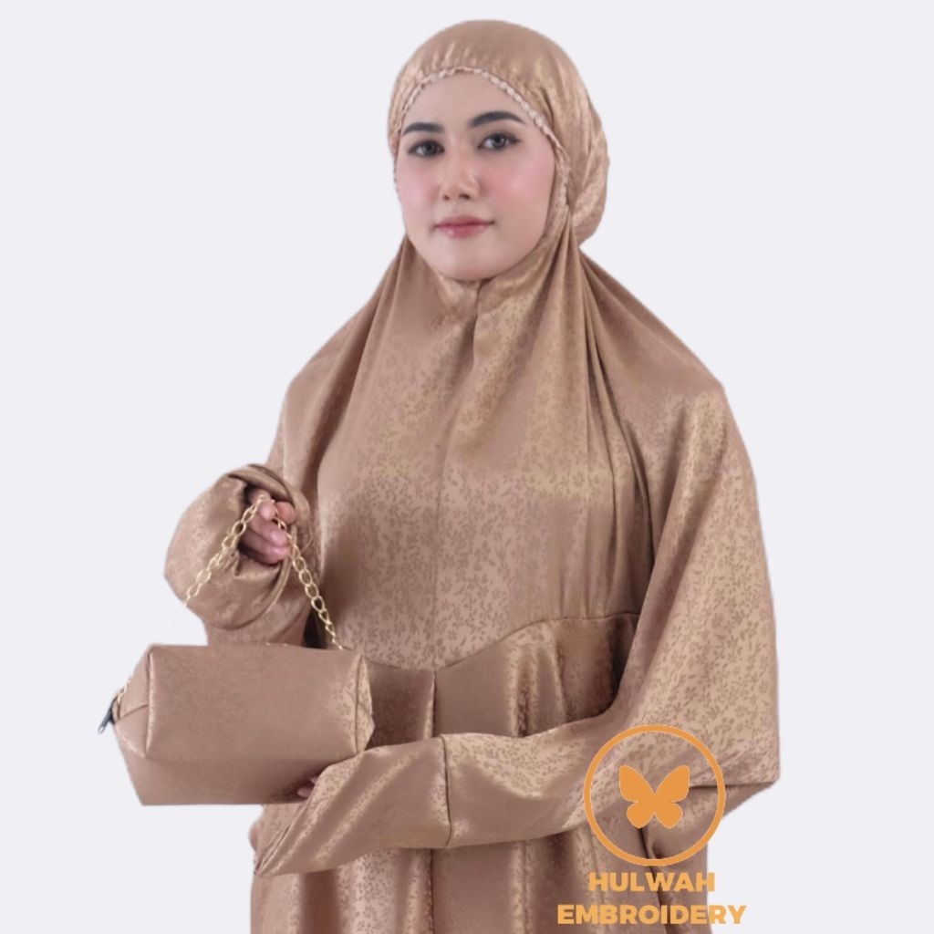 HULWAH - Mukena Terusan Dewasa Sutra Silk Jaguard Mukenah Lajuran Traveling Cantik Mewah Kain Nyaman