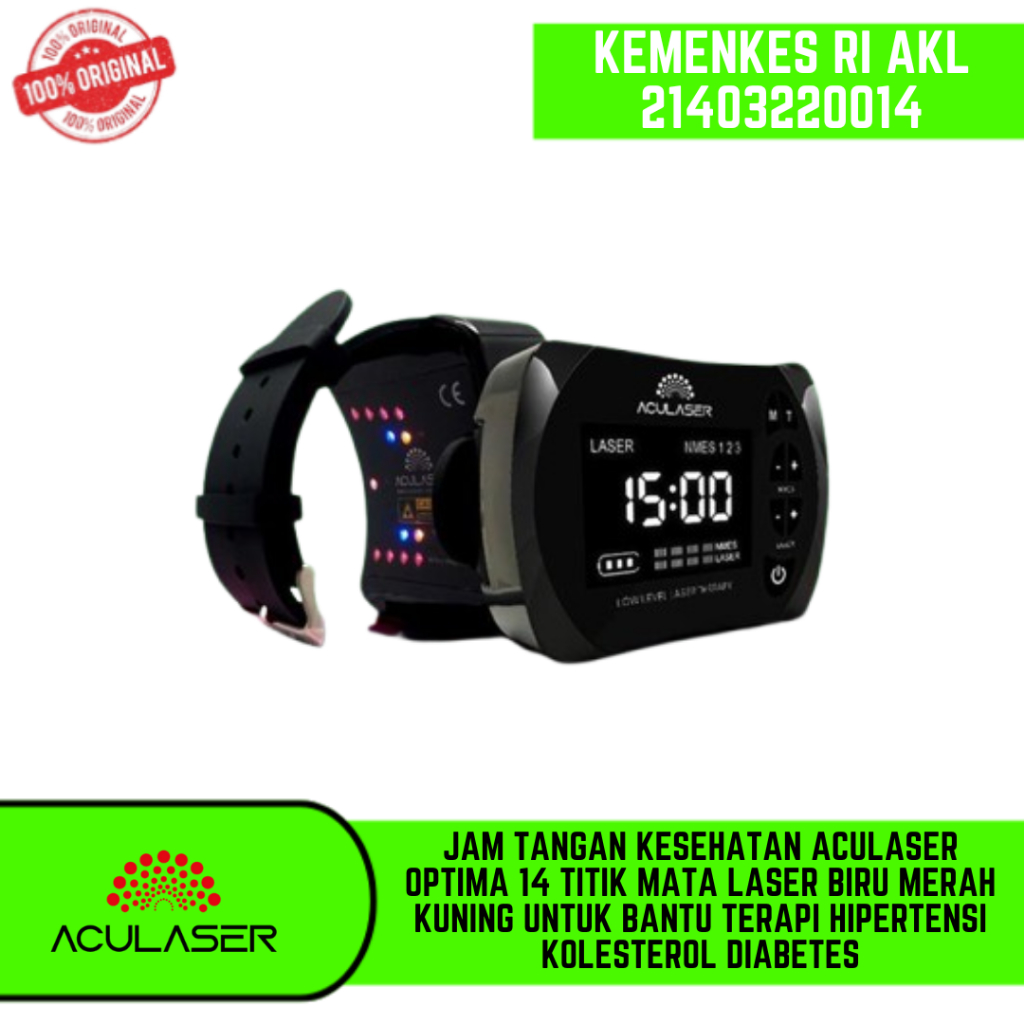 Jam Tangan Kesehatan Aculaser Optima 14 Titik Mata Laser Biru Merah Kuning Untuk Bantu Terapi Hipert