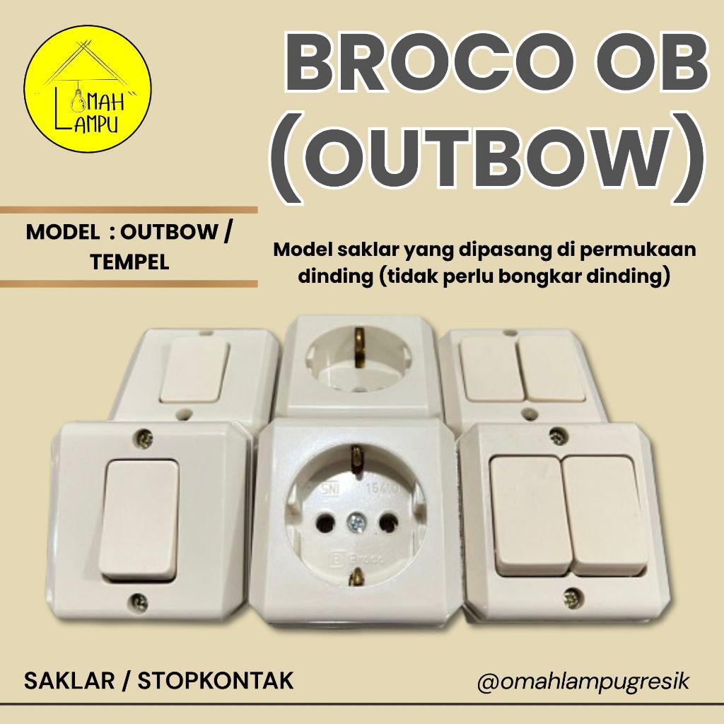 BROCO Saklar & Stop Kontak OB Segi (Outbow / Tempel Dinding)