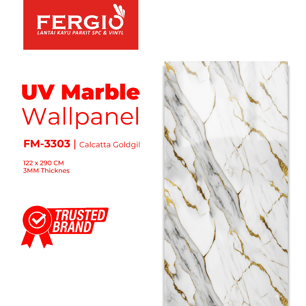 FERGIO UV Marble 2D Wall Panel Stone - FM3303 CALCATTA GOLDGIL | Tebal 3mm, Ukuran 122cm x 290cm | W