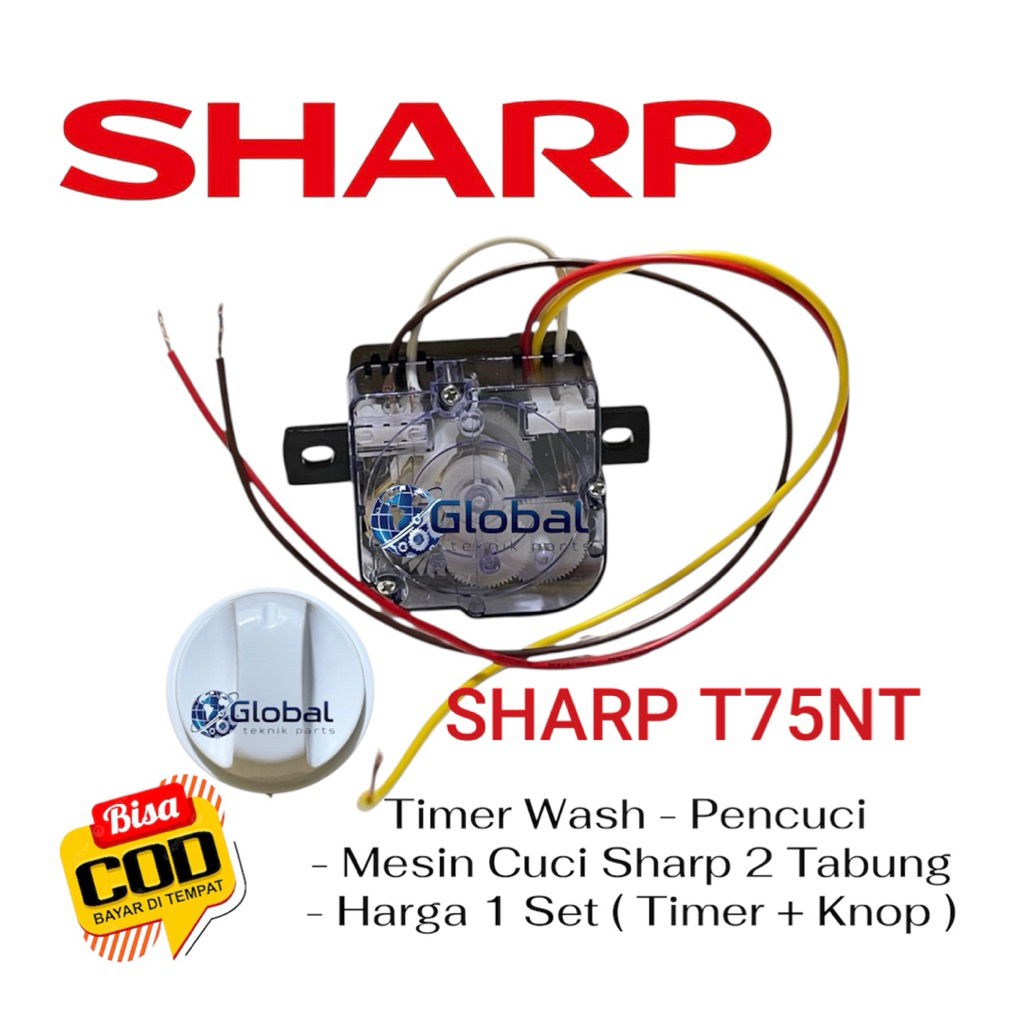 SHARP ES-T75NT ]Timer Mesin Cuci 3 Kabel + Knop Putaran Timer Mesin Cuci Sharp 2 Tabung 1 Set