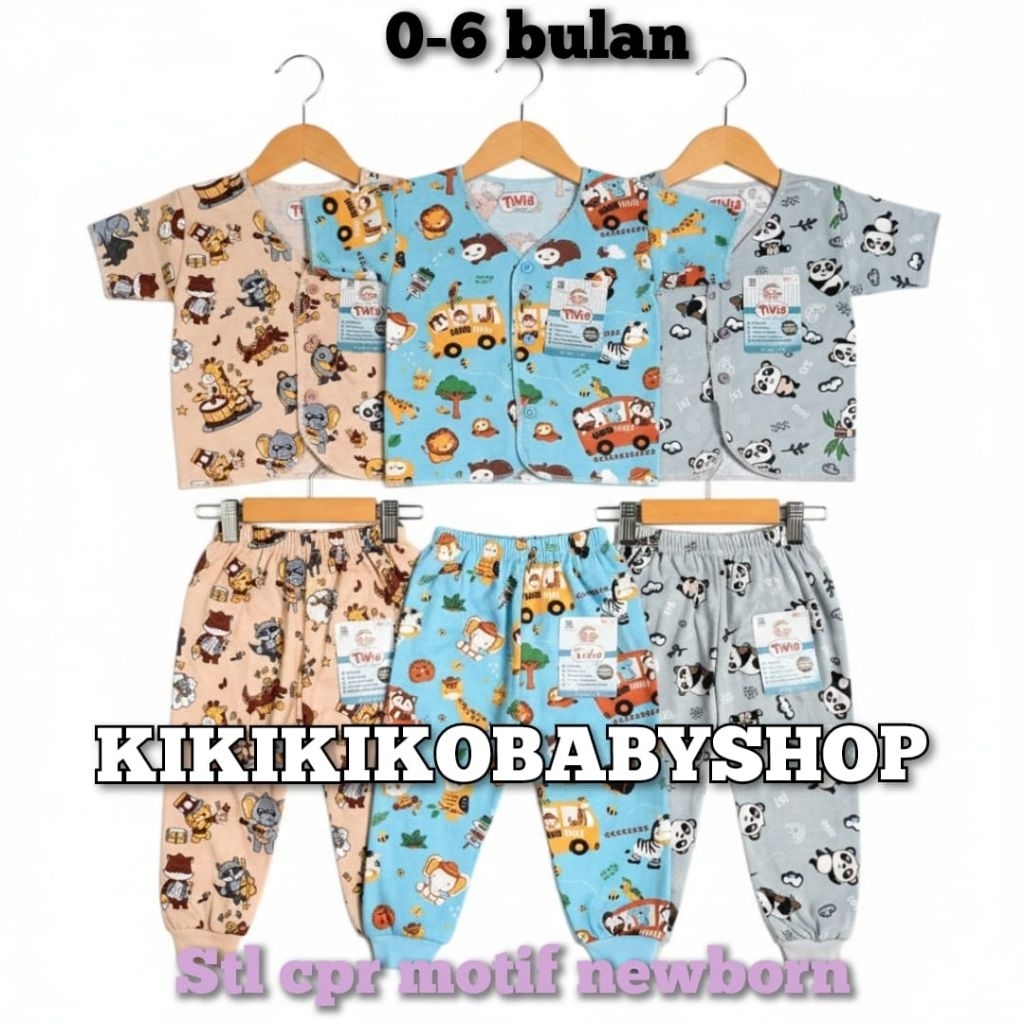 tivia  6pcs setelan baju bayi lengan pendek celana panjang pempes CPR new bron 0-6 motif full print