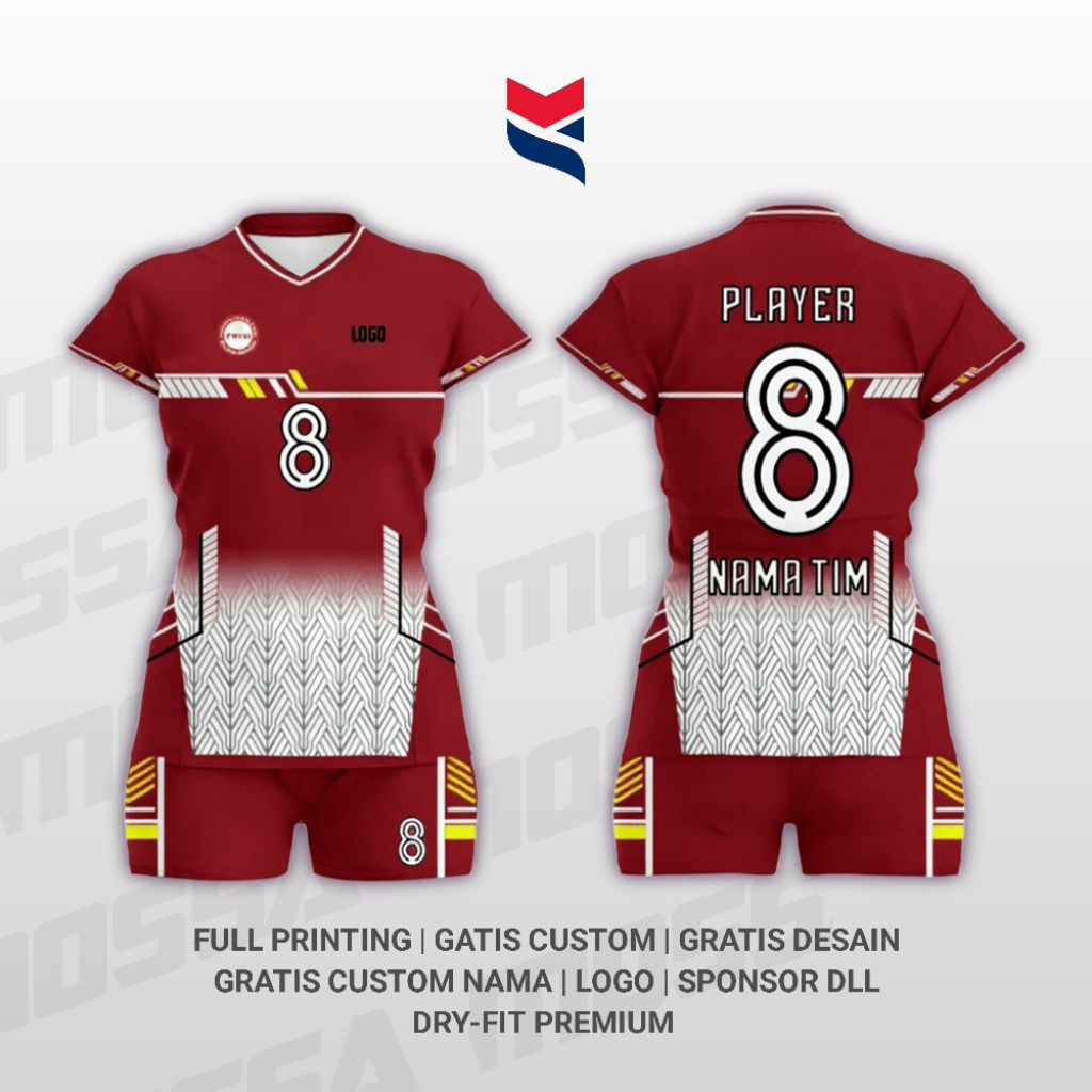 KAOS JERSEY VOLI WANITA | CUSTOM JERSEY VOLI WANITA | JERSEY CUSTOM | MOSSA-01 MAROON