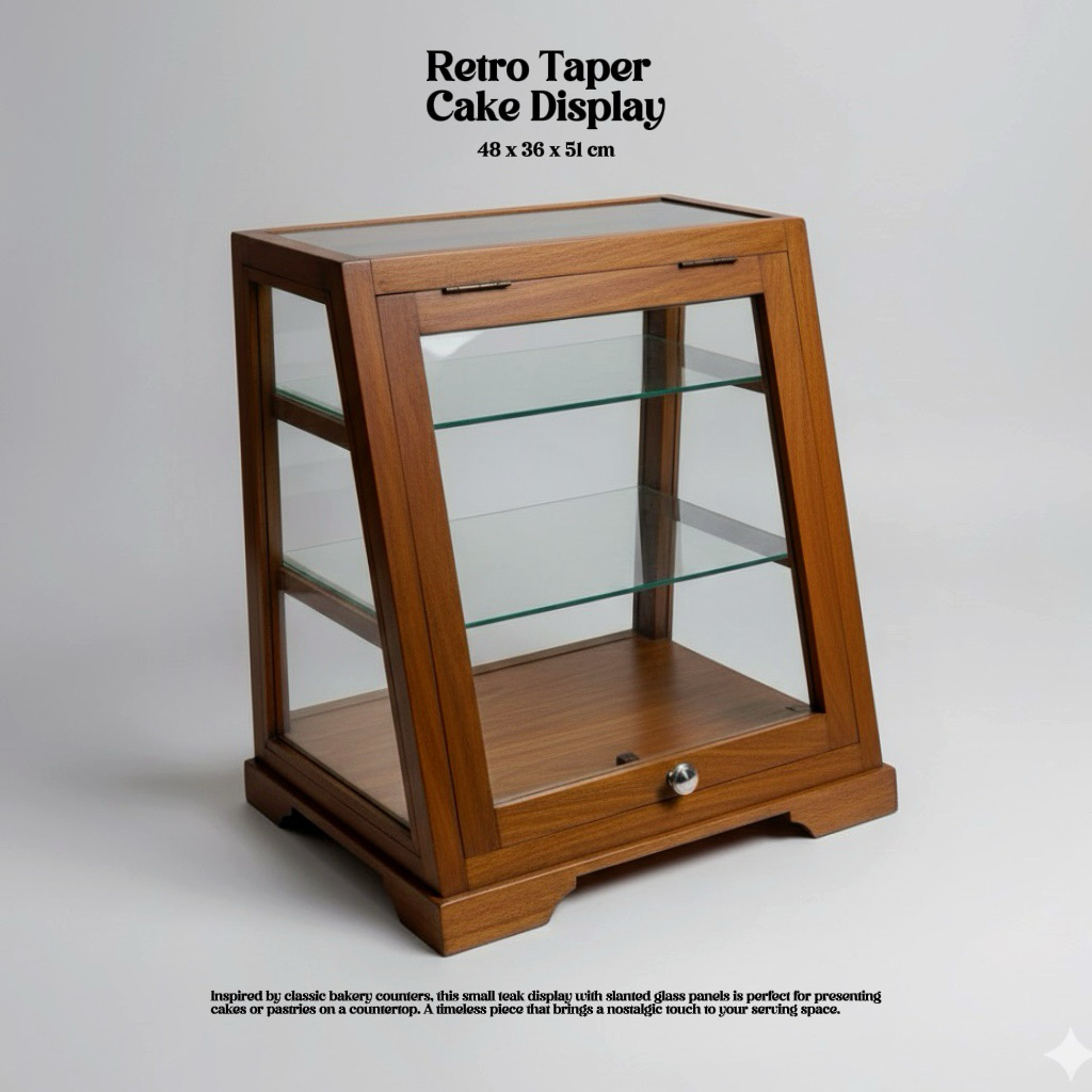 Etalase Kue Kayu Jati Solid - Retro Taper Cake Display
