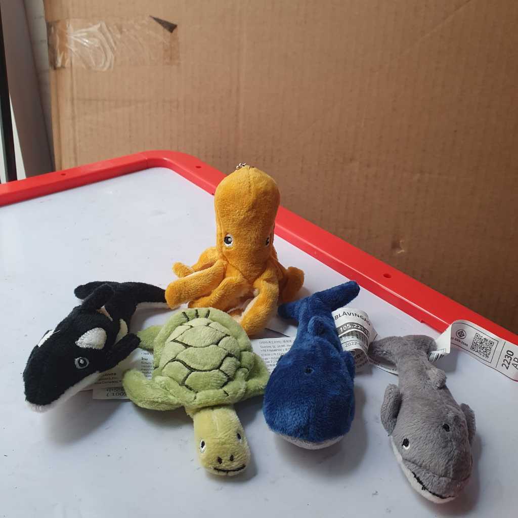 Set Boneka Isi 5 Gurita Orca Turtle Dolphin Octopus Paus Blavingad Mainan Anak Gantungan Kunci Key Charm Key Chain Boneka, Hewan Laut/Warna Campuran