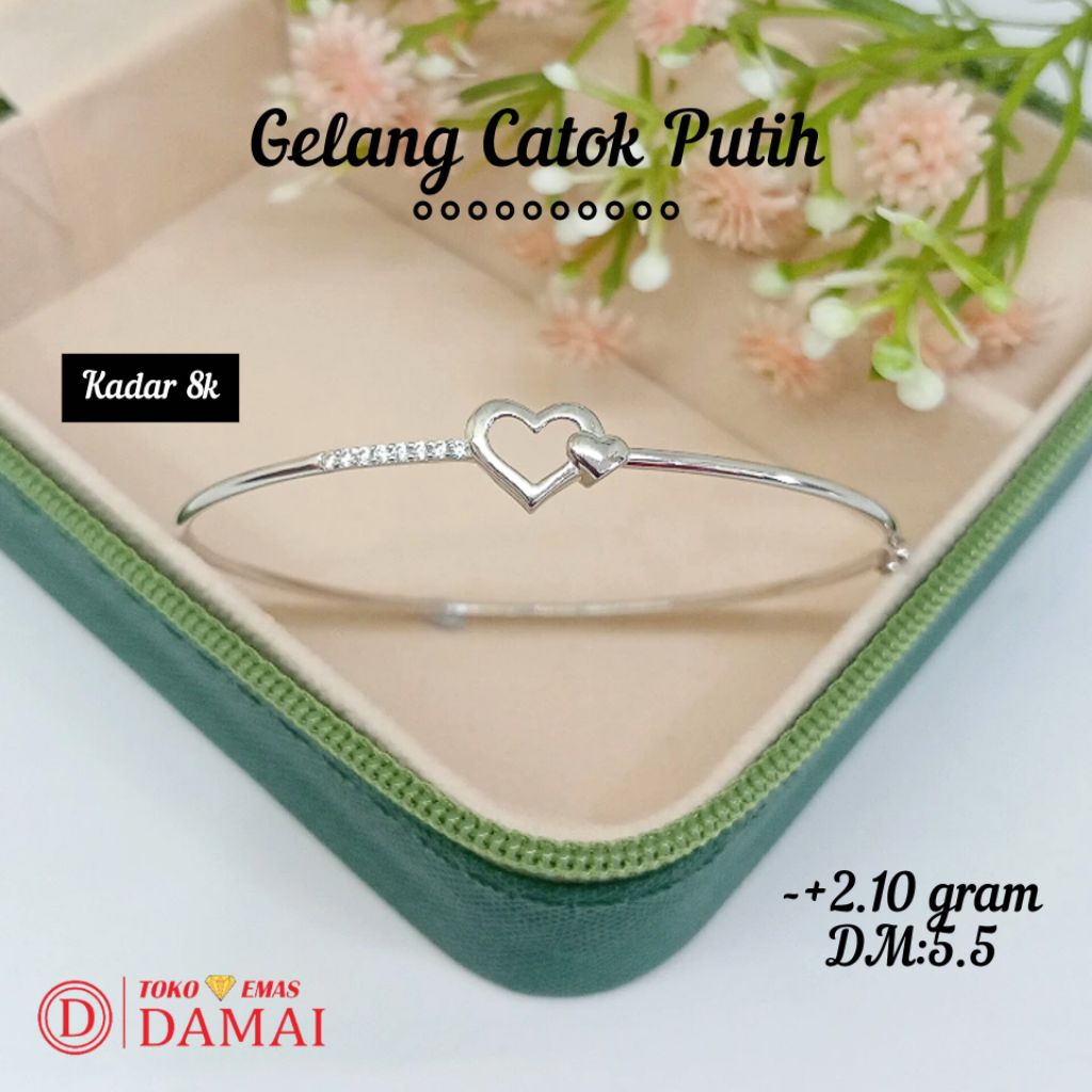 Gelang catok emas putih model love full mata putih lengkap 8k ||-+2.10gram