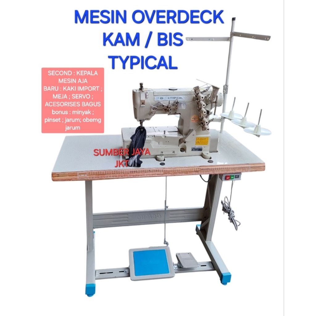 mesin overdeck kam/bis typical second/kaki/meja triplek/servo baru
