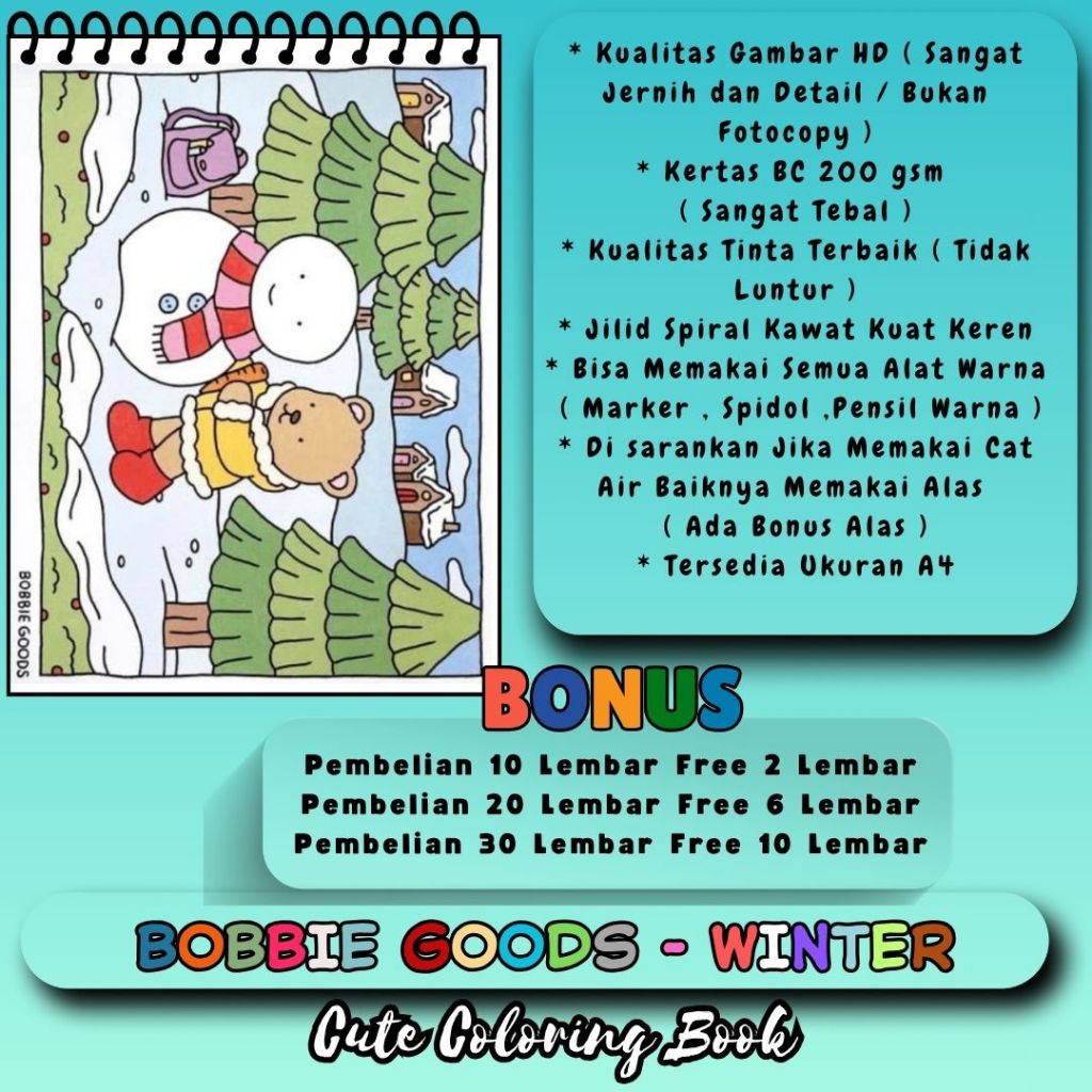 BOBBIE GOODS WINTER Coloring Book Buku Mewarnai Premium Sketsa Gambar Jernih Sudah HD Jelas Bagus Ke