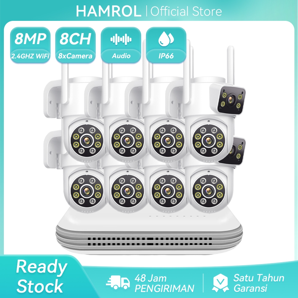 Hamrol CCTV 8CH 8MP PTZ Wifi NVR Kit Outdoor Dual Lens Home CCTV Wireless PTZ Security Camera System