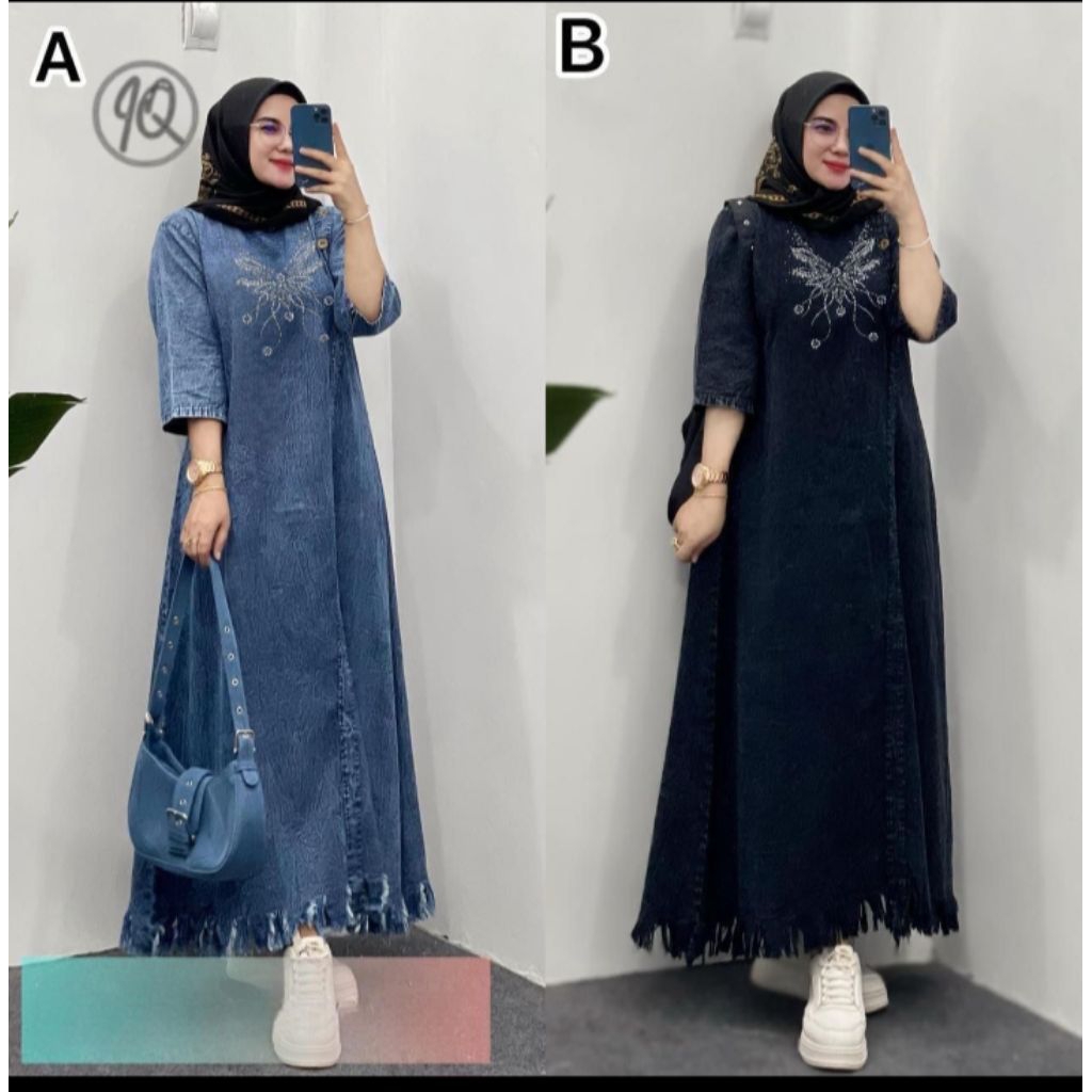 midi dress jeans gamis jeans