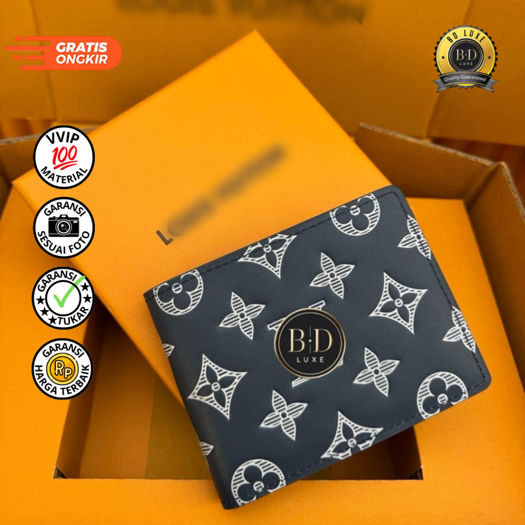 Dompet Pria L Mewah Monogram Shadow Leather Blue - Luxury Wallet Elegan - BD Luxe W LM 18