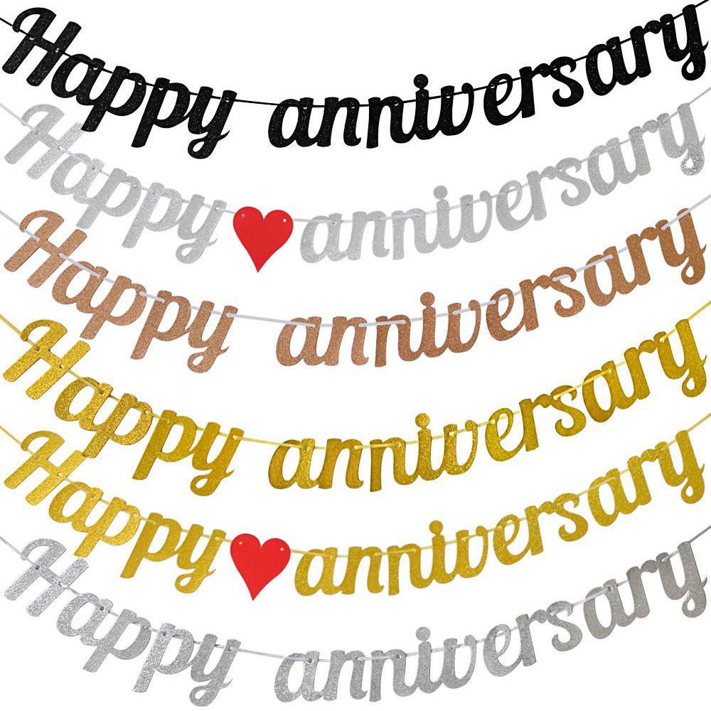 BANNER HAPPY ANNIVERSARY GOLD/BUNTING FLAG TULISAN HAPPY ANNIVERSARY