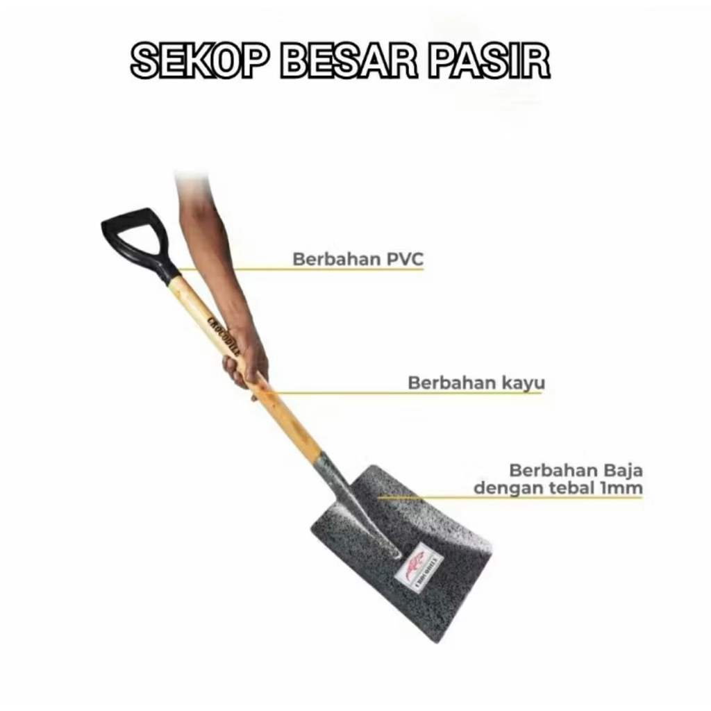 Promo Sekop Cap Buaya Crocodile - Sekop Pasir - Sekop Bangunan - Sekop Gagang kayu - Sekop tanam - S