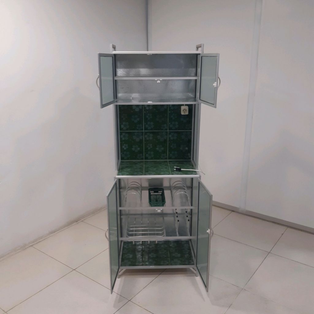 RAK PIRING ALUMINIUM KACA DAN KERAMIK MEJA RATA 2  PINTU 63 CM 2 PINTU 83 CM 3 PINTU 103 CM LRPK 719