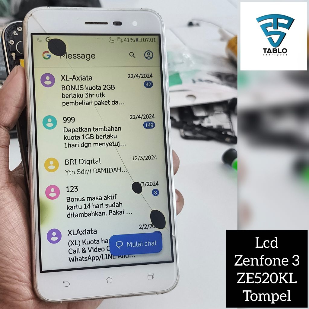 Lcd plus frame Asus Zenfone 3 ZE520KL retak tompel