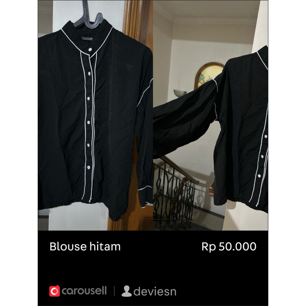 blouse hitam garis putih