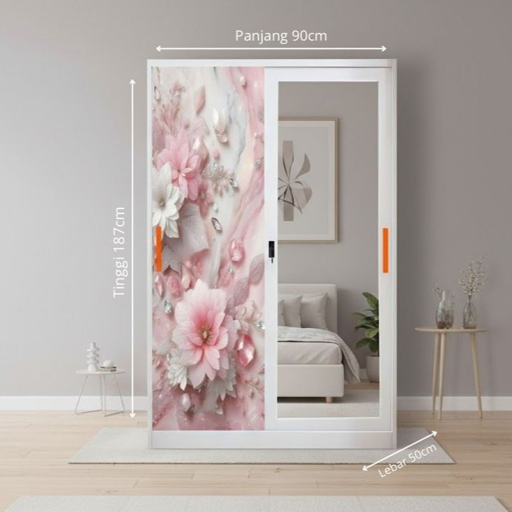 Lemari Besi Pakaian Sliding 2 Pintu Ukuran 90cm Lemari Besi Pakaian Lemari Baju Pintu Geser