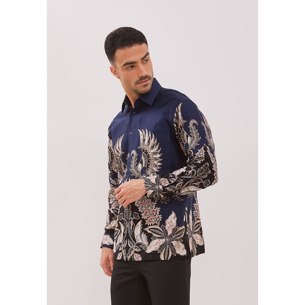 Alisan Kemeja Lengan Panjang Batik Kombinasi 10784 Biru Slimfit