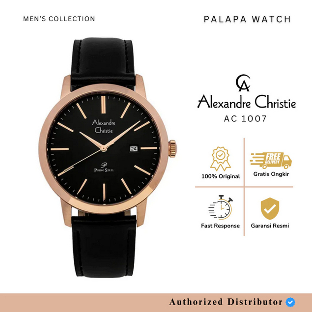 Jam Tangan Pria Alexandre Christie AC 1007 / ac1007 / ac 1007 Leather Tali Kulit Original