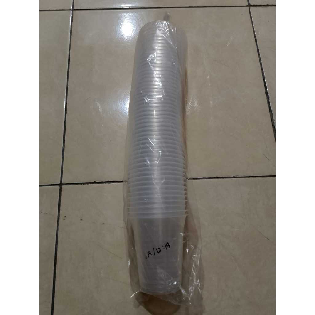 50 pcs gelas plastik ukuran 12/14 oz SA Cup PP datar SA 12/14 oz
