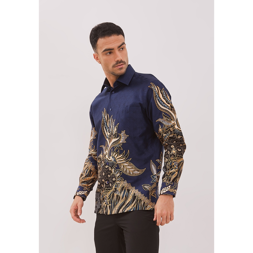 Alisan Kemeja Lengan Panjang Batik Kombinasi 10794 Biru Slimfit