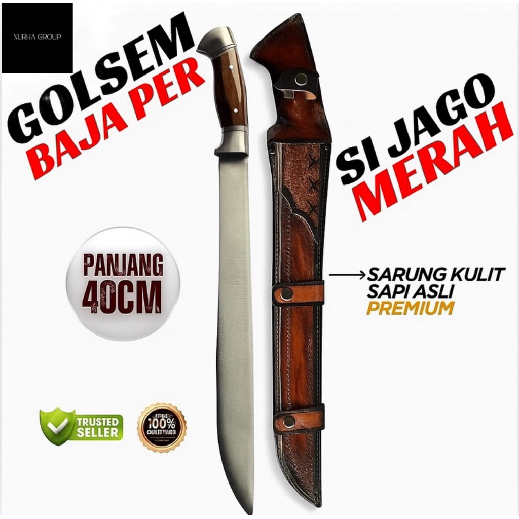 Nurha Group | Golok Baja Per Asli Si Jago Merah – Full Tang Tajam Siap Pakai Sarung Kulit Premium