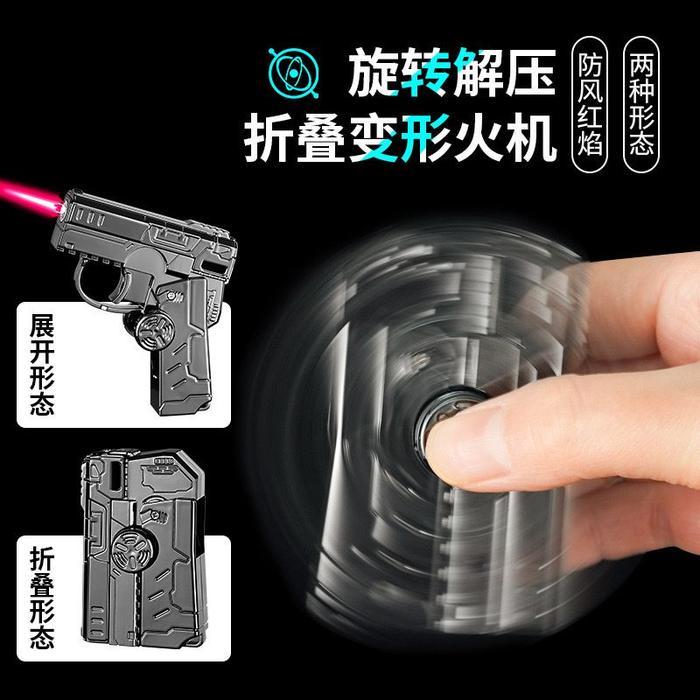 Mancis Korek Model Spinner Mini Bisa Di Putar Spin Bara Merah Gas Lighter Unik Fidget Toys - Grey