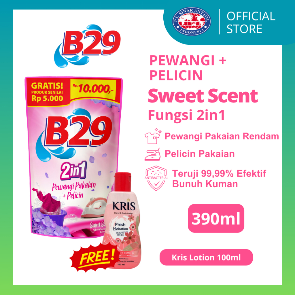 B29 Pewangi Cucian + PELICIN Setrika Pakaian SWEET SCENT PINK 390ml