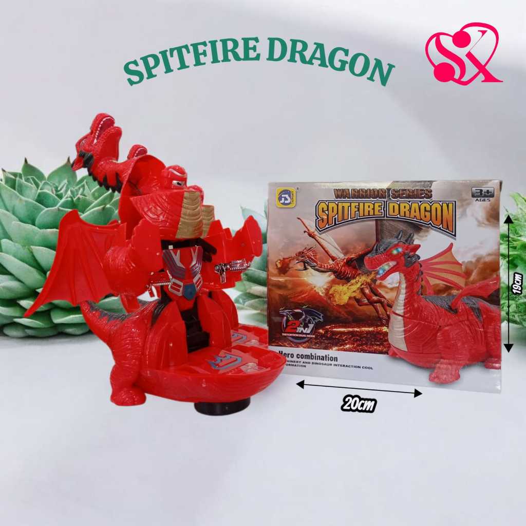 Mainan Anak Dino Spitfire Dragon Dinosaurs Warrior 2 in 1 / Berubah Jadi Robot Ada Suara Dan Lampu B