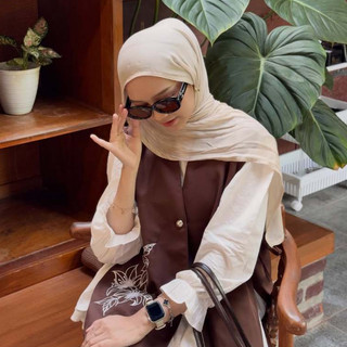 Delova Wardrobe - Lily Vest Outer Atasan Wanita Luaran Bordir Simple Casual Kerja Vest - Linen - Embroidery - Bordir Bunga LD 110