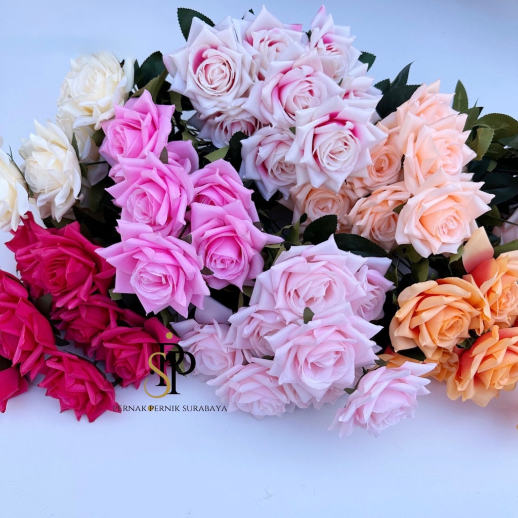 PPS - 9 KEPALA MAWAR STAR X9 ARTIFICIAL FLOWER BUNGA PALSU ROSE FLORIST SURABAYA DIY BUKET BUNGA MAW