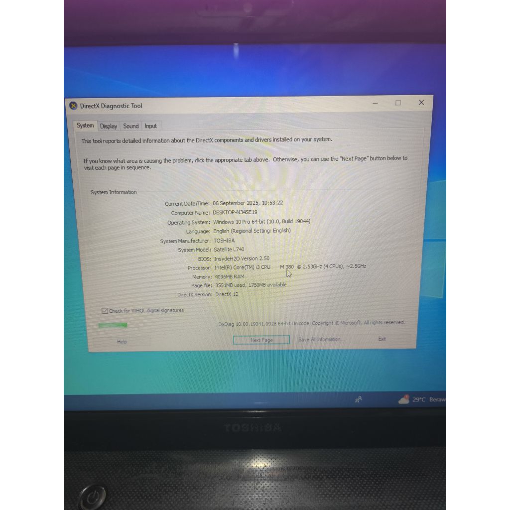 laptop toshiba L740 core i3