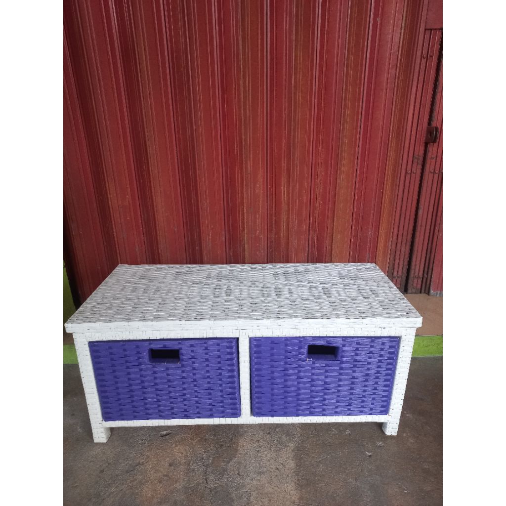 Rak Laci Susun 2 Samping Rotan Sintetis