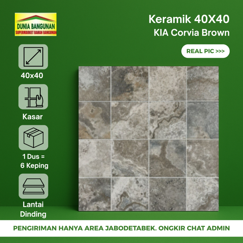Keramik Lantai 40x40 Kasar KIA Corvia Brown Keramik Motif Batu Alam Keramik Kamar Mandi Garasi Teras